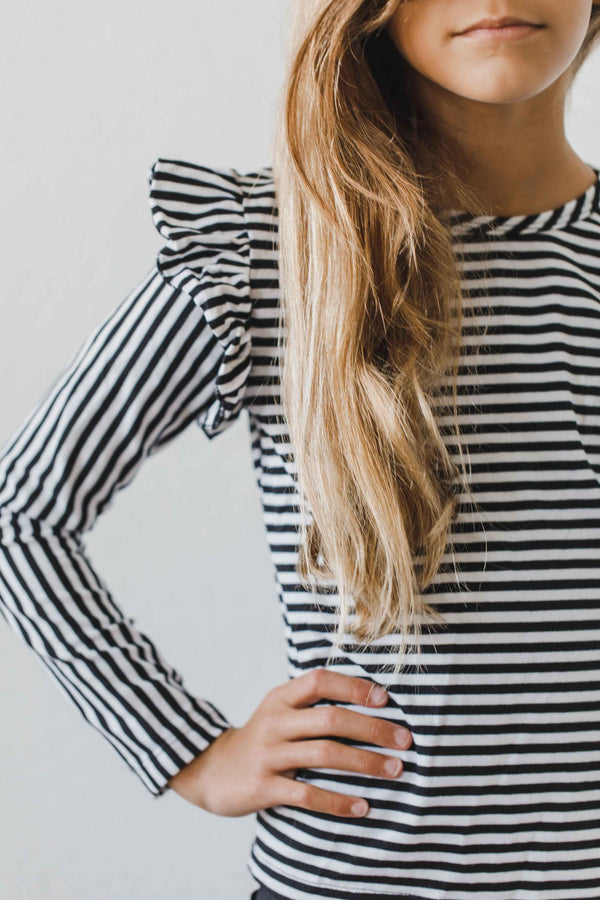 black-white-stripe-l-s-ruffle-tee Mila &  Rose - Sophia's Style-Black & White Stripe L/S Ruffle Tee-6-12M--1